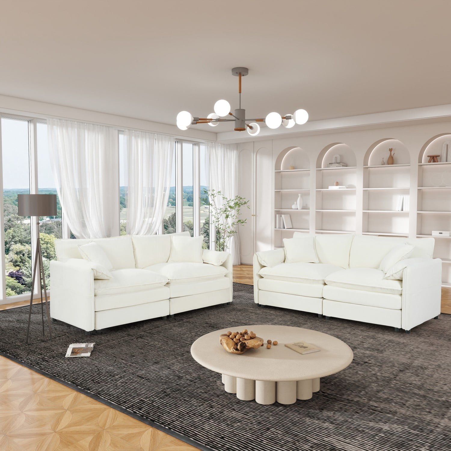 Gewnee Oversized Deep Seat Luxury 2 Piece Sofa Set, 2 Pieces of Loveseat Sofa, Modern DIY Combination Beige Chenille Comfy Cloud Couches Set for Living Room