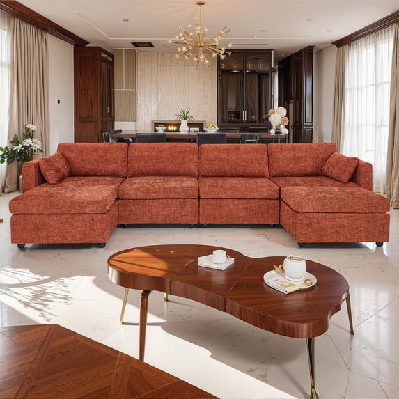 Gewnee Oversized U Shaped Convertible Upholstery Sofa Couch, 4 Seats Sectional Modular Cloud Sofa with 2 Ottomans for Living Room Apartment Office Studio