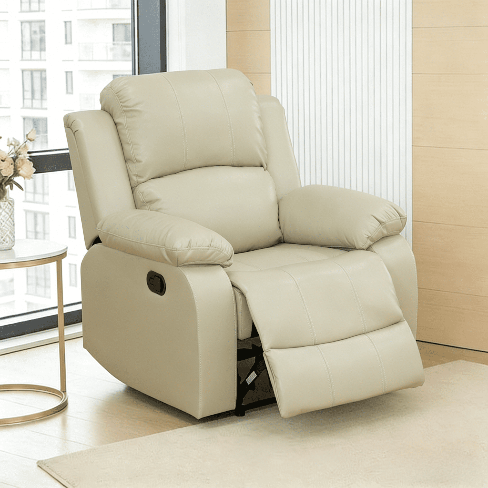 Gewnee PU Manual Recliner Chair,Single Sofa Recliners,Adjustable Backrest,Comfort Lazy Chair for Living Room,Bedroom.Beige