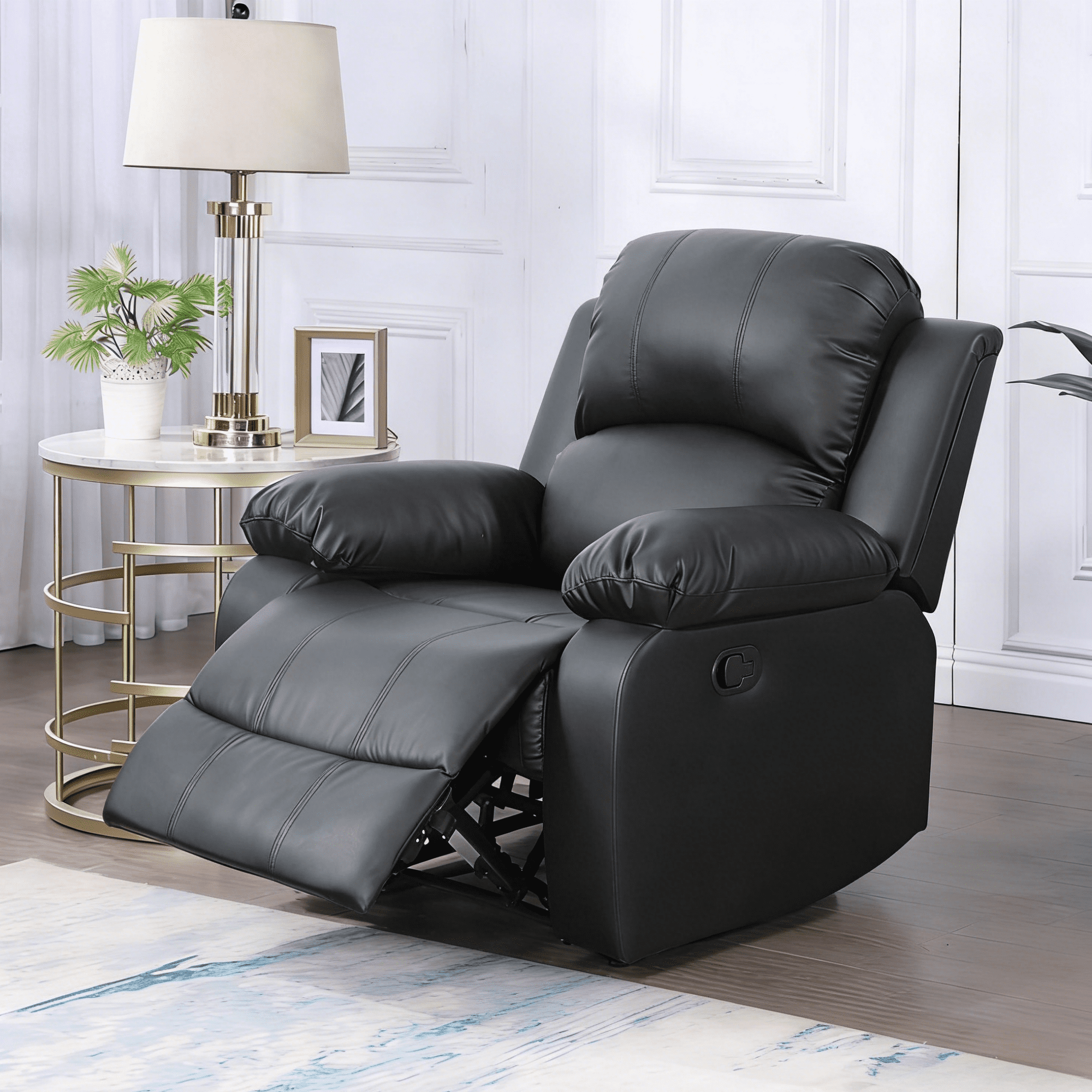 Gewnee PU Manual Recliner Chair,Single Sofa Recliners,Adjustable Backrest,Comfort Lazy Chair for Living Room,Bedroom.Black