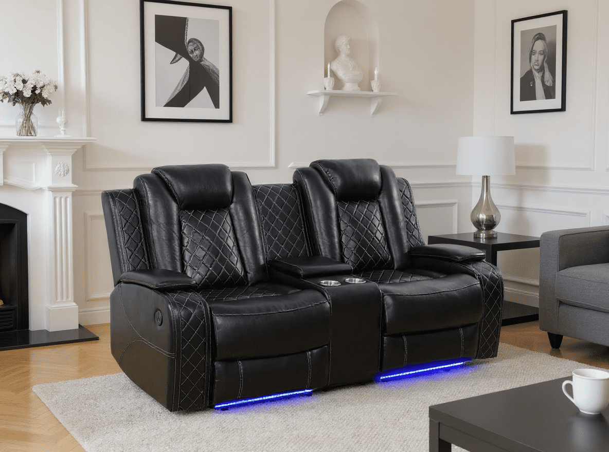 Gewnee Power Loveseat Recliner Chair with 2-Seaters,Home Theater Seating with USB Ports,LED Lights,Hidden Storage and Cup Holders,Black