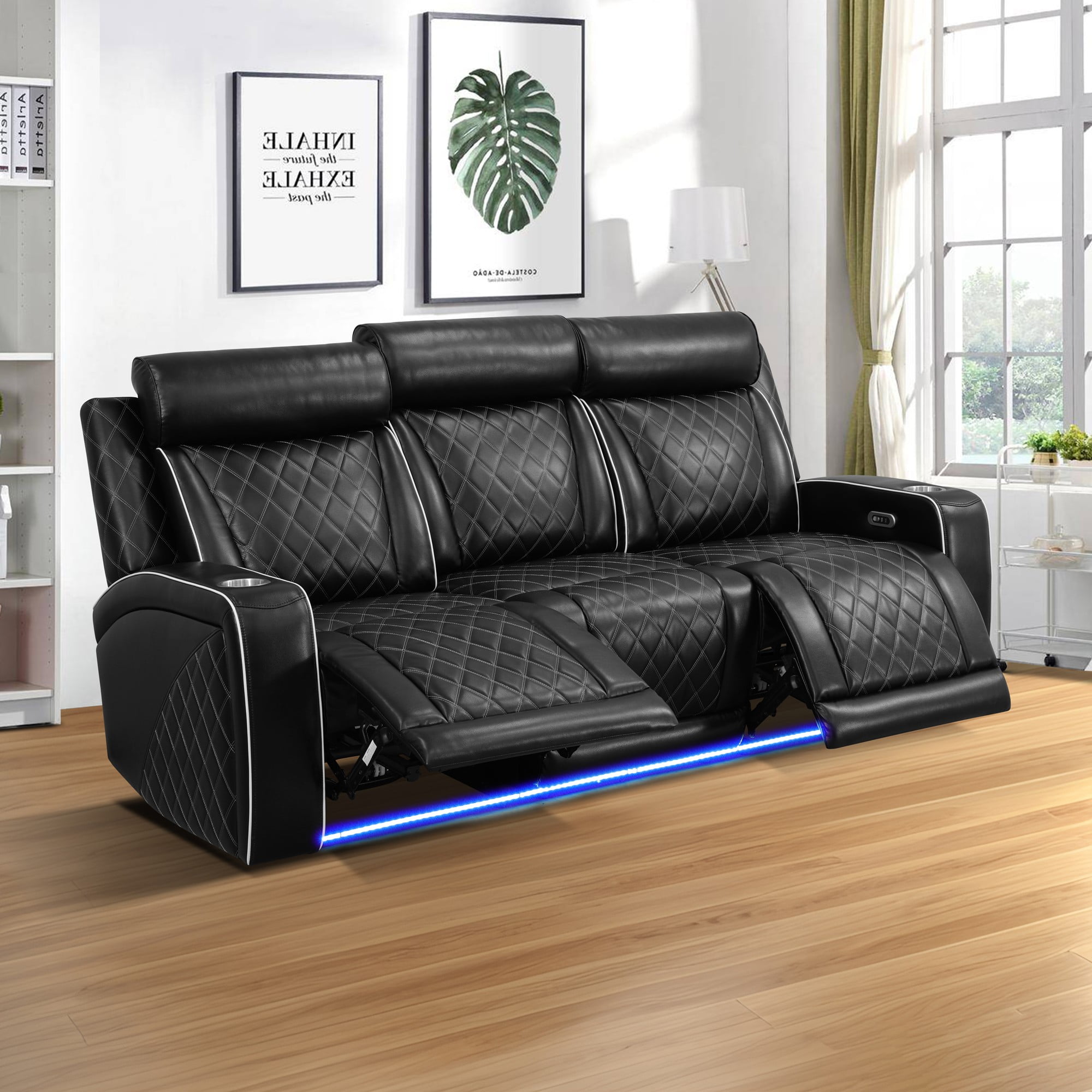 Gewnee Power Recliner Oversized Electric Air Leather Reclining 3-Seats Sofa, USB Charge with Cup Holder Port Comfortable Sofa for Living Room