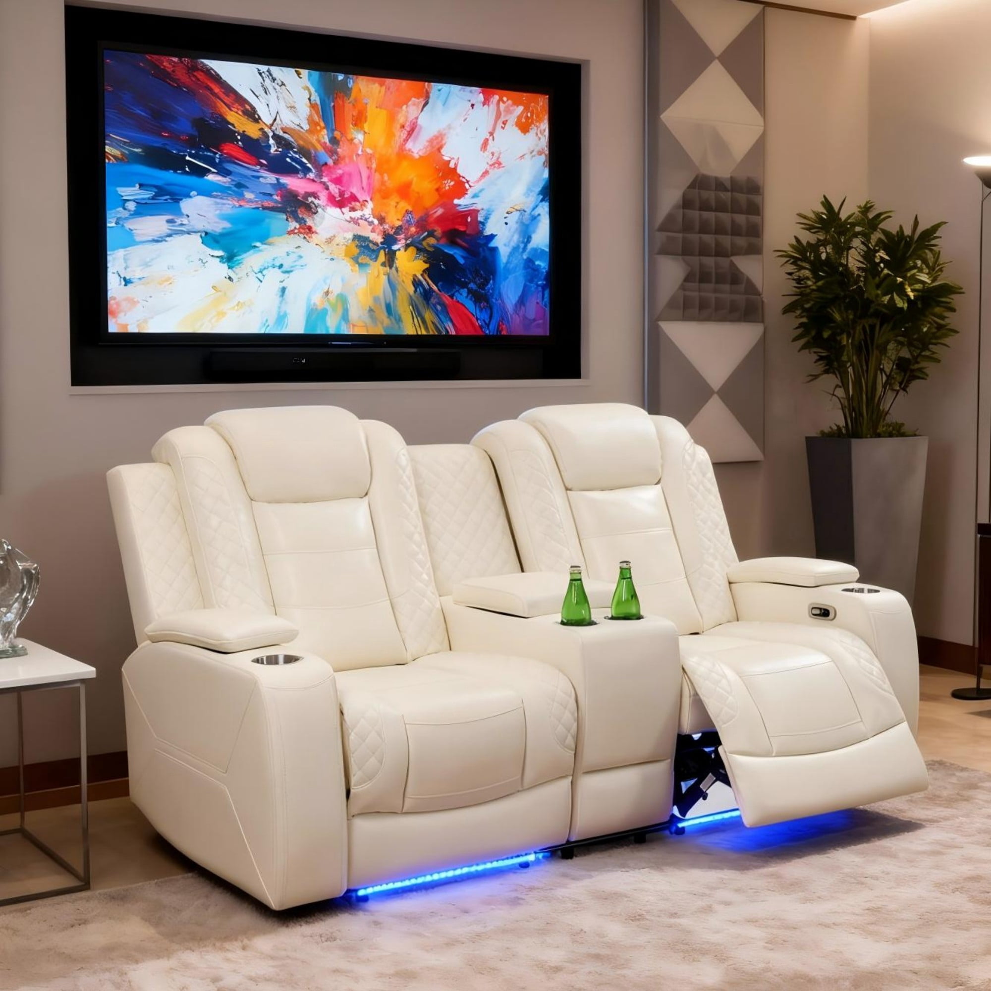 Gewnee Power Recliner Electric Air Leather Reclining Loverseat Sofa, USB Charge with Cup Holder Port Comfortable Sofa for Living Room,Beige