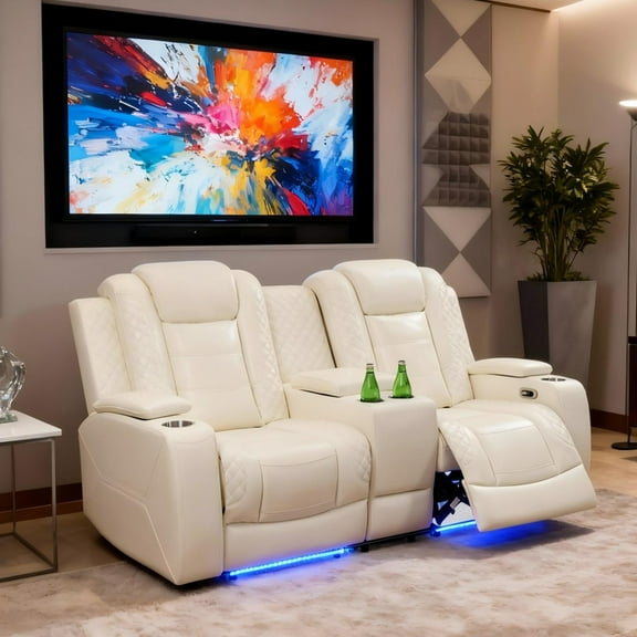 Gewnee Power Recliner Oversized Electric Air Leather Reclining Loverseat Sofa, USB Charge with Cup Holder Port Comfortable Sofa for Living Room