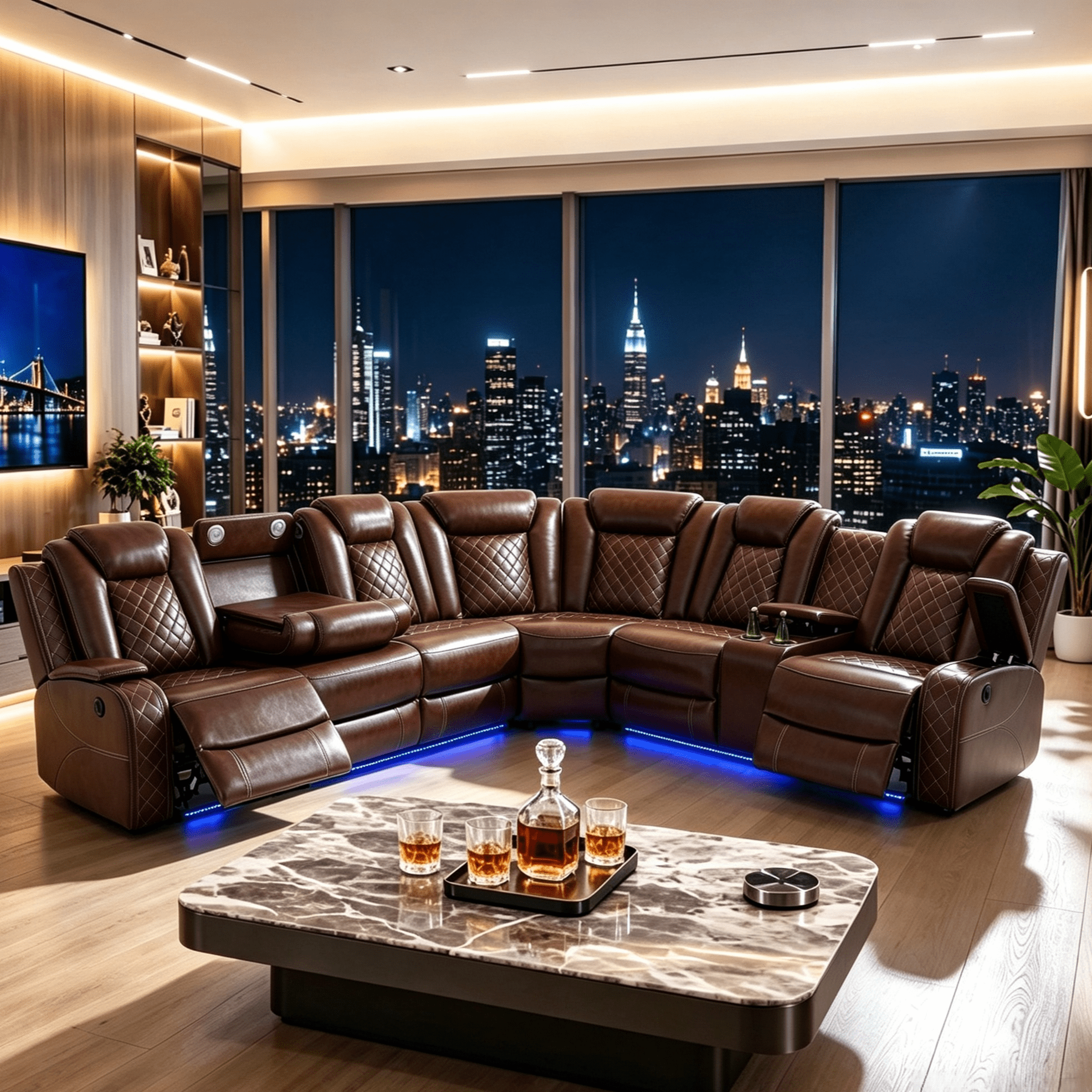 Gewnee Power Recliner Sectional Sofa Air Leather Oversize with Cup Holder for Living Room Home Office Theater