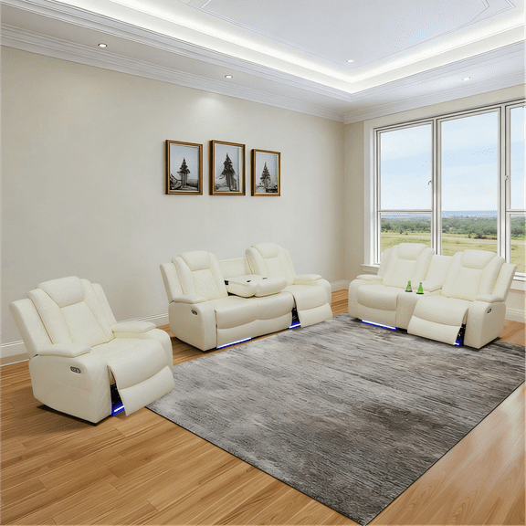 Gewnee Power Recliner Sofa Sectional Couch with LED Light for Living Room,Air Leather Reclining Loverseat and Sofa with Cup Holder Storage Console for Home Theater