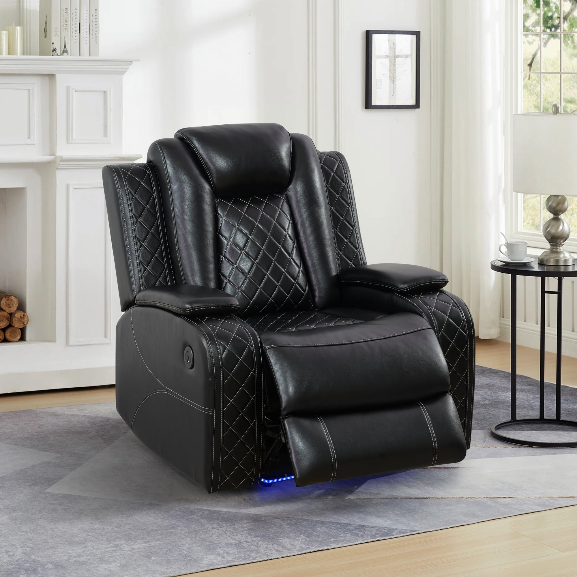Gewnee Power Reclining Multifunctional Chair, Air Leather, Adjustable Reclining Angle, for Living Room, Black