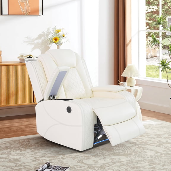 Gewnee Power Reclining Multifunctional Chair, Air Leather, Adjustable Reclining Angle, for Living Room,Off-white