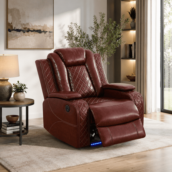 Gewnee Power Reclining Multifunctional Chair, Air Leather, Adjustable Reclining Angle, for Living Room,Reddish brown