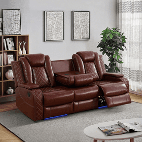 Gewnee Power Reclining Multifunctional Sofa with USB & Wireless Charging, Air Leather, Storage Console, Living Room,Reddish brown