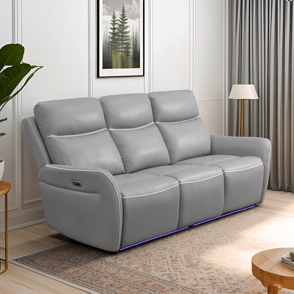Gewnee Power Reclining Multifunctional Sofa with USB & Wireless Charging, Air Leather, Storage Console, Living Room,Silver Gray