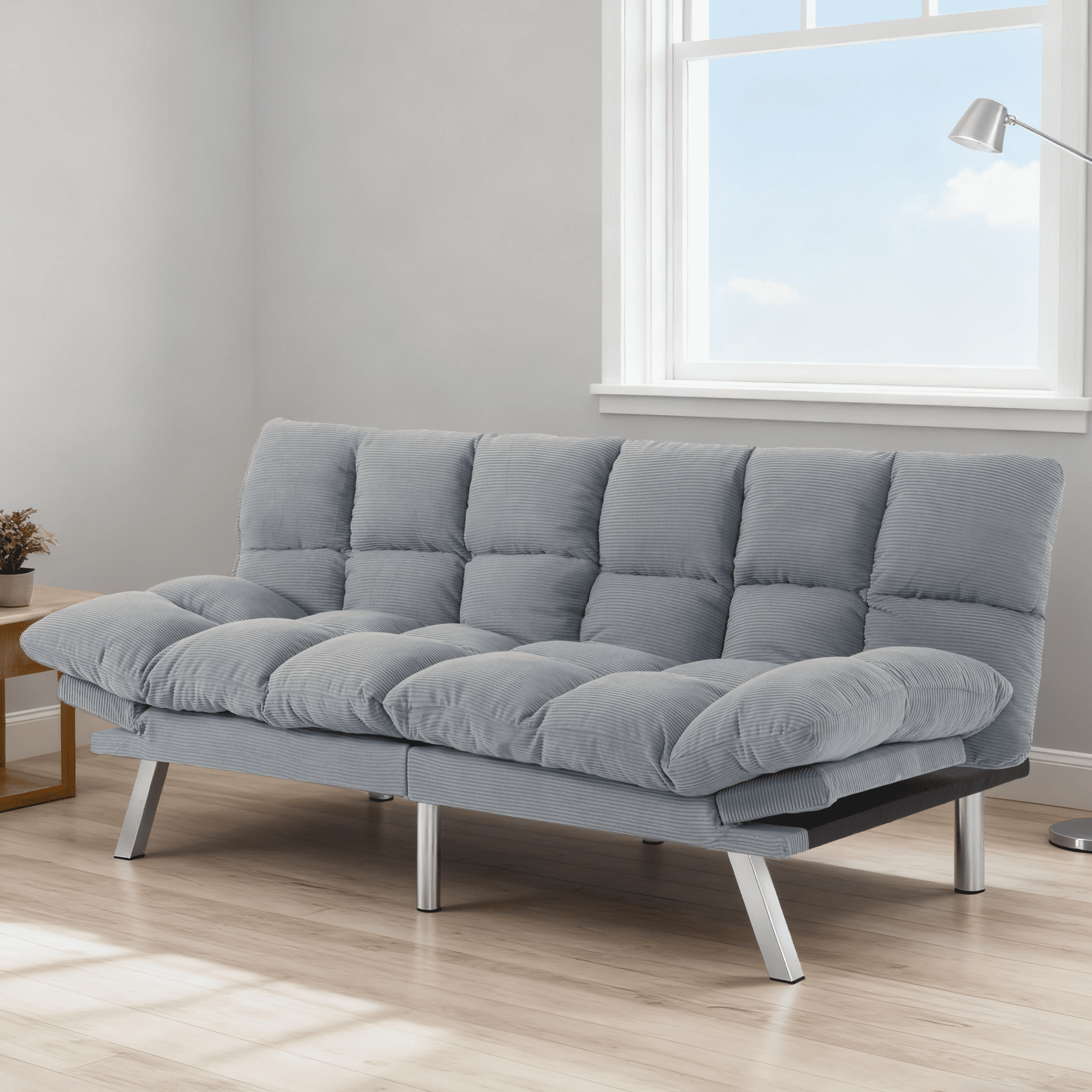 Gewnee Pullout Couch Bed,3 in 1 Convertible Sleeper Sofa Bed,Futon Corduroy Loveseat with Adjustable Backrest for Apartment and Office.Light Grey
