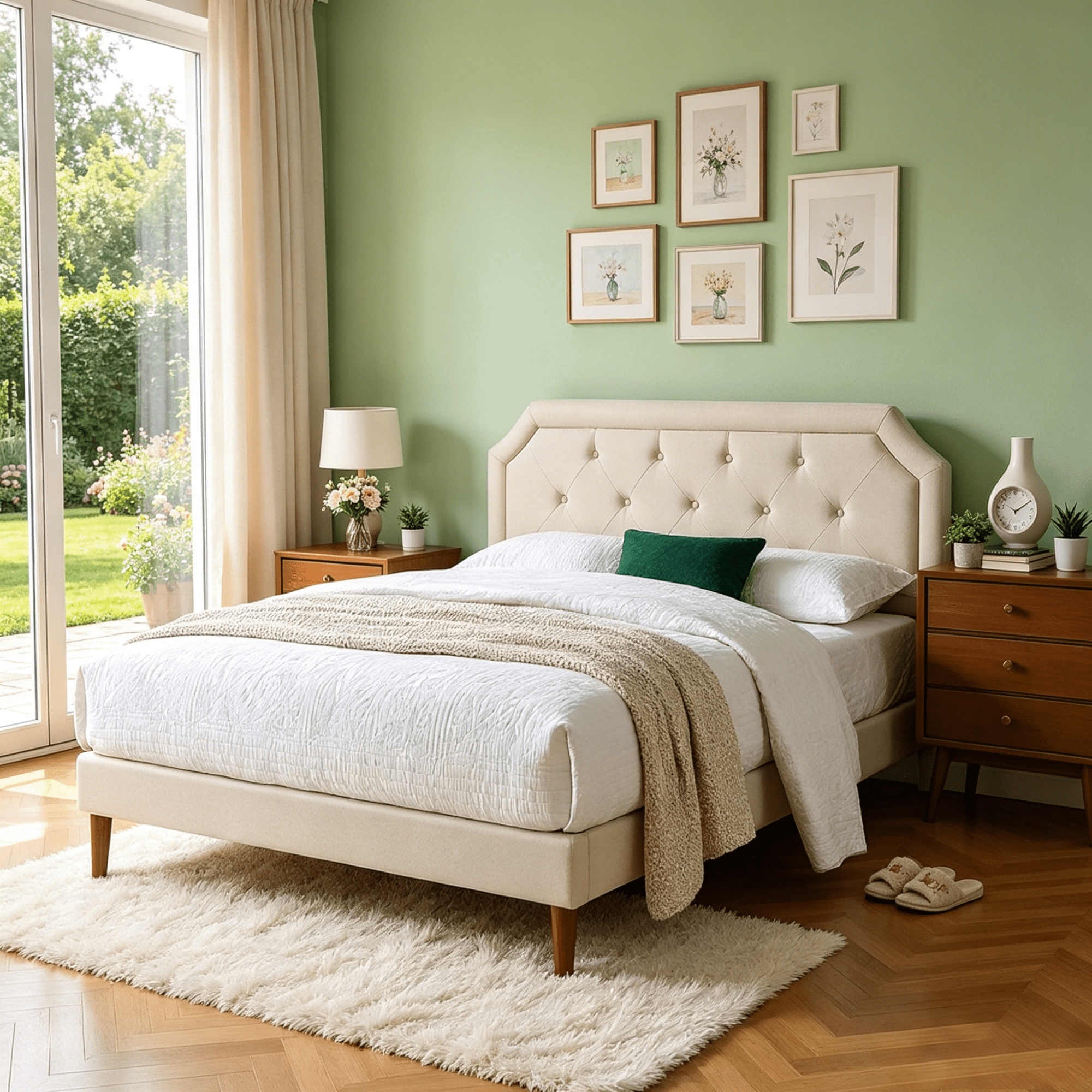 Gewnee QUEEN Size Bed Frame with Adjustable Headboard,Upholstered Headboard Platform Bed,No Box Spring Needed,Modern Bedroom Furniture - Beige