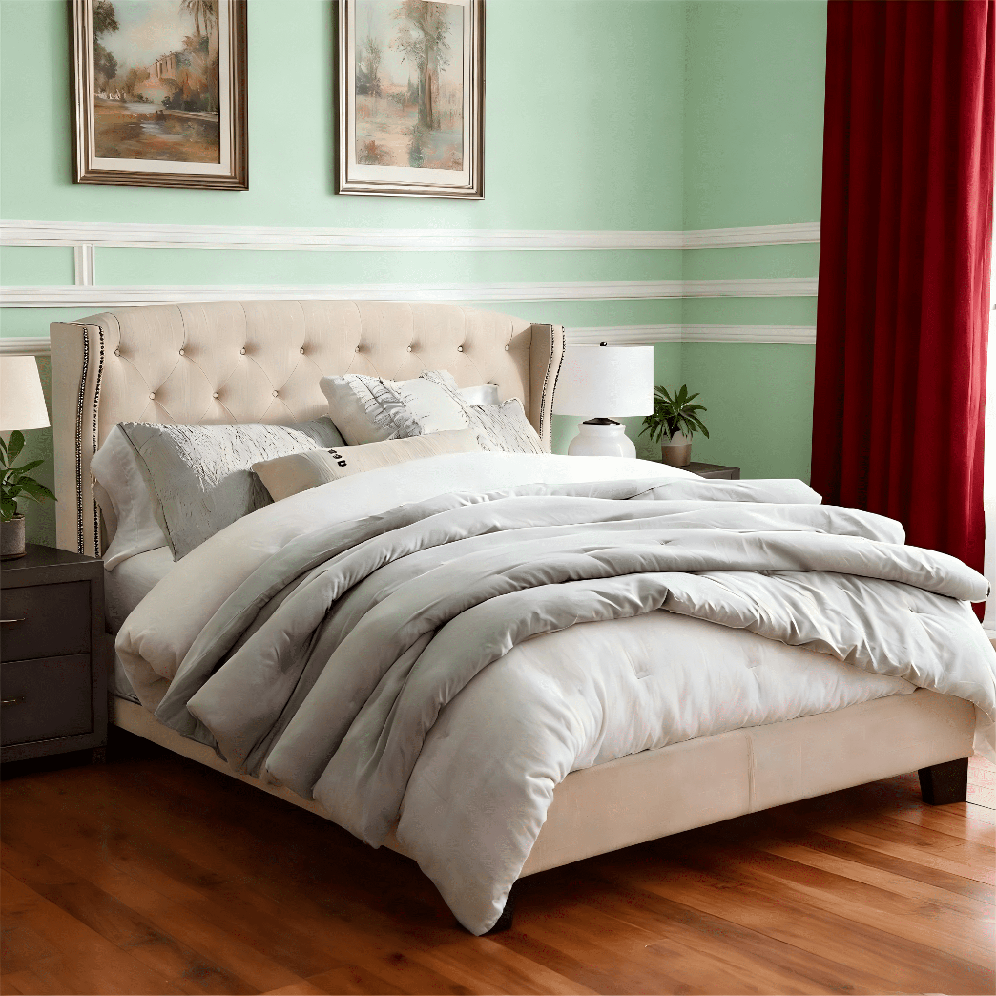 Gewnee Queen Size Upholstered Wingback Bed Frame with Adjustable Headboard