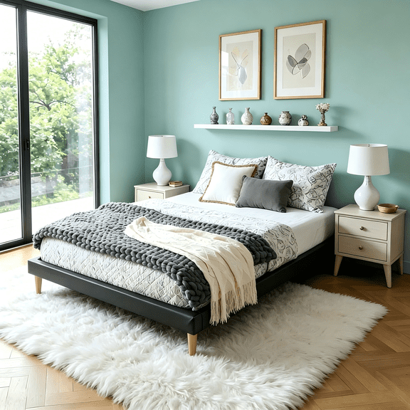 Gewnee Queen Size Platform Bed Frame, Faux Leather Upholstered Slat Base, Black, No Box Spring Required