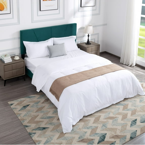 Gewnee Queen Size Platform Bed with Headboard, Fabric Upholstered Bed Frame, Strong Wood Slats Support, Easy Assembly, No Box Spring Needed (Green)