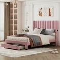 thumbnail image 1 of Gewnee Queen Size Velvet Platform Bed with Upholstered Headboard and Storage Drawer,Pink, 1 of 7