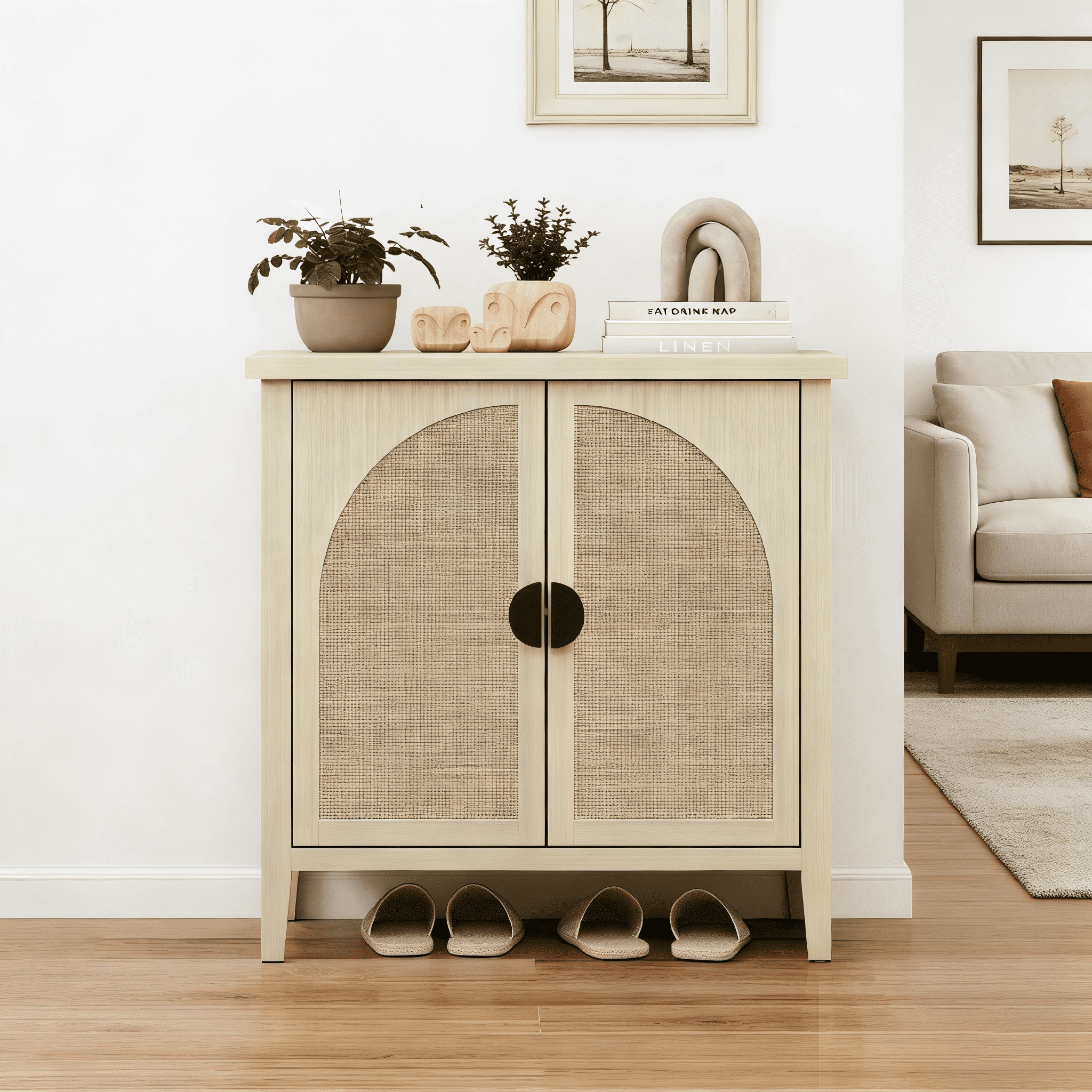 Gewnee Rattan 2 Door Cabinet, Suitable for Bedroom, Living Room, Study