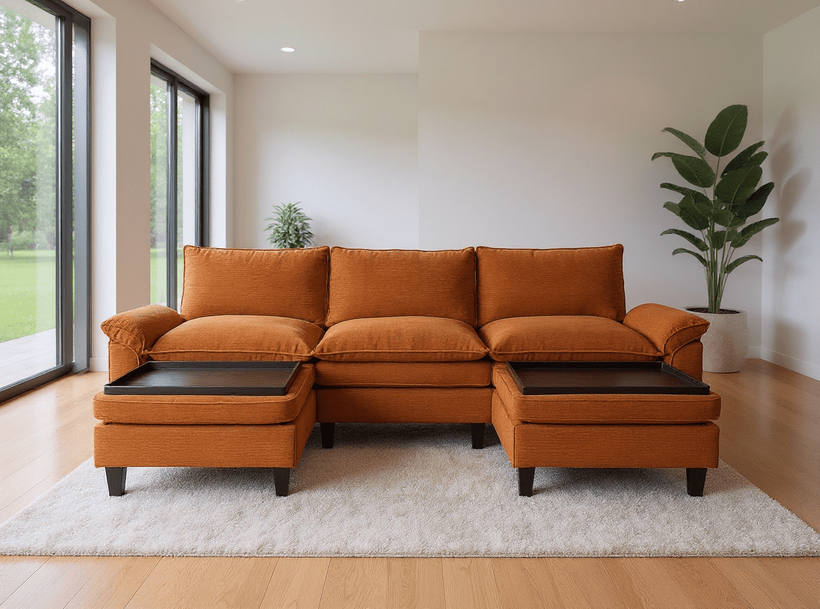 Gewnee Sectional Convertible Sofa U Shaped Modular Couch with Double Movable Tea Table Ottoman Corduroy Oversized Sofa Couch