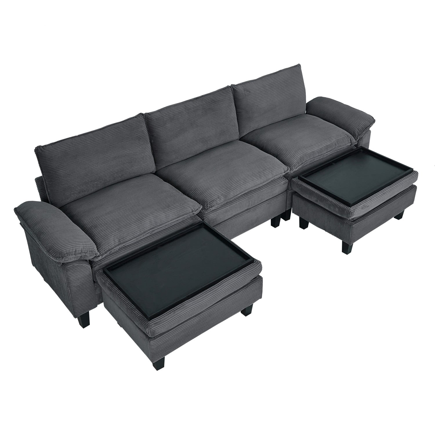 Gewnee Sectional Convertible Sofa U Shaped Modular Couch with Double Movable Tea Table Ottoman Corduroy Oversized Sofa Couch