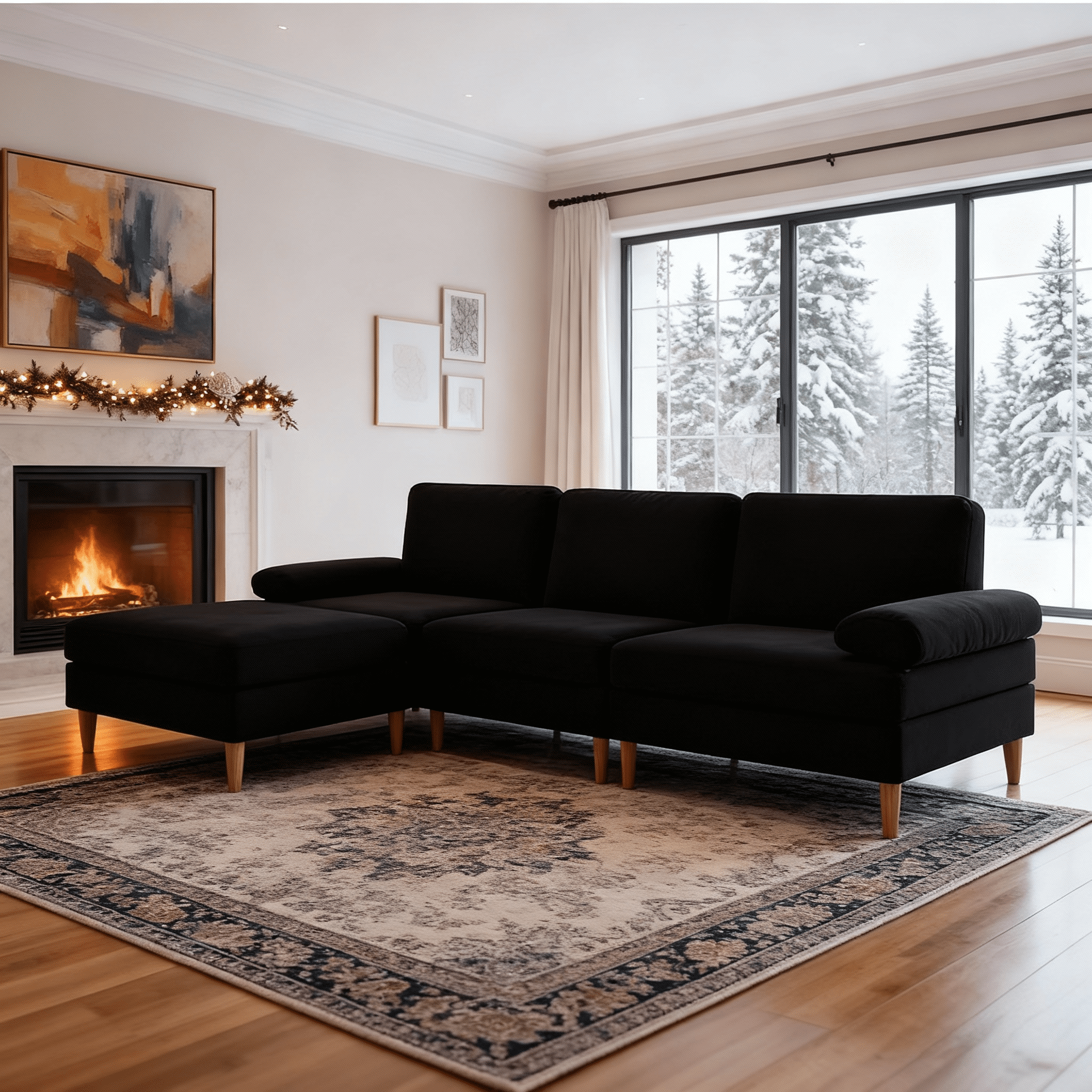 Gewnee Sectional Sofa with Movable Ottoman, 4-Piece Reversible Velvet Couch- Solid Wood+Metal Frame, Non-Slip Leg Pads, for Living Room/Apartment/Office