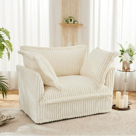 Gewnee Set of 2 Deep Seat Slipcovered Armchairs Cream Corduroy Fabric Accent Chair Set for Living Room, Reading Room, Bedroom