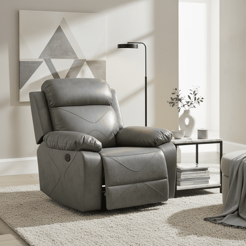 Gewnee Silver Gray Smart Recliner,Air Leather& Solid Wood Frame ...