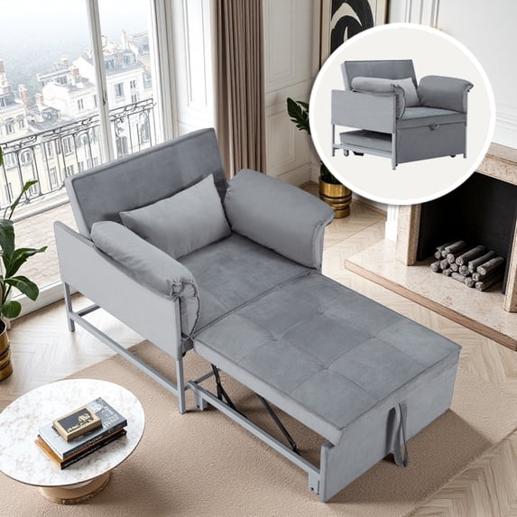 Gewnee Single Convertible Chair Bed, Sleeper Chair Bed 3 in 2, Stepless Adjustable Backrest,Armchair, Sofa Bed Pull Out Sleeper Bed Living Room, Bedroom