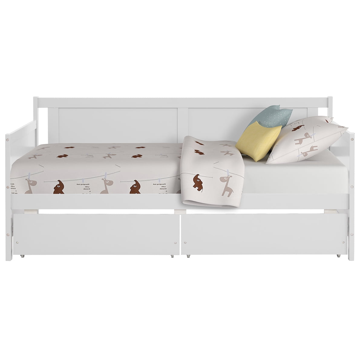 Gewnee Solid Wood Twin Daybed with Two Storage Drawers for Kids, White
