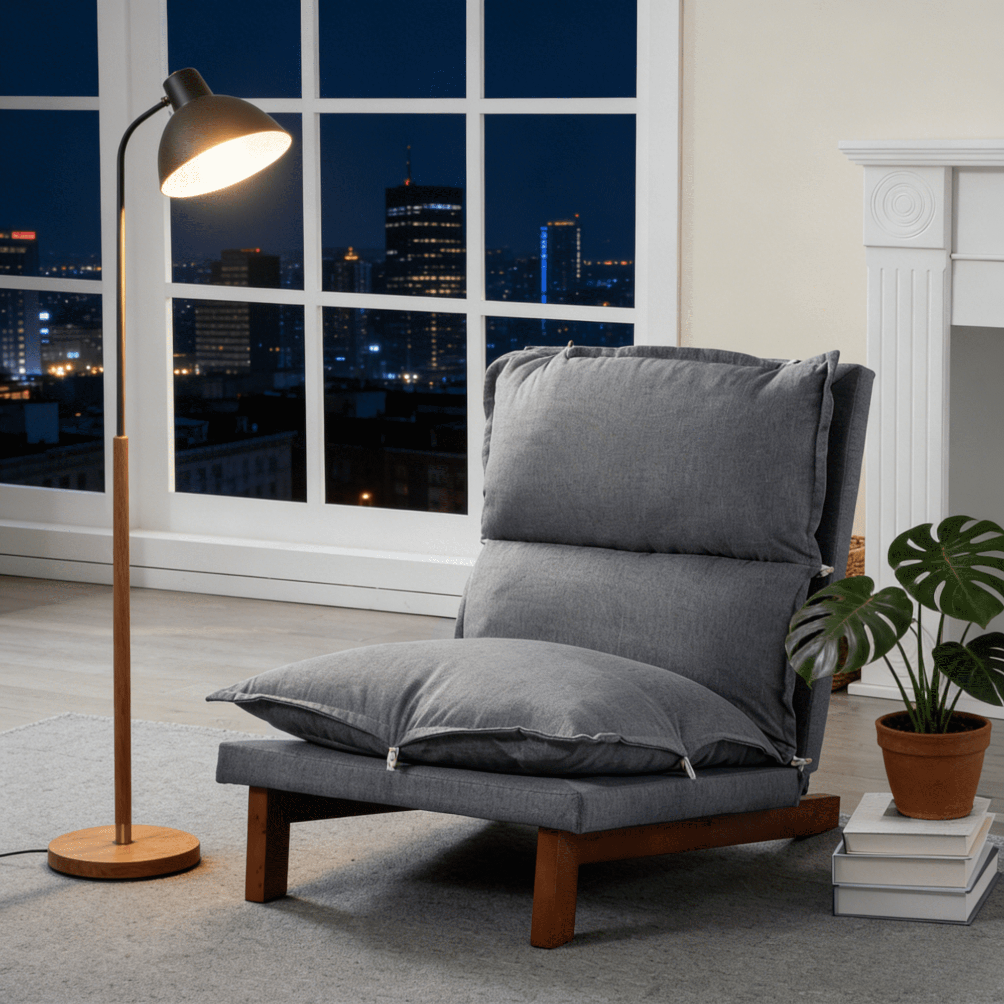 Gewnee Tatami Floor Recliner Chair - 5-Position Adjustable Lounge Chair with Solid Wood Frame,Linen Fabric & High-Density Sponge,Easy Assembly for Living Room,Bedroom,Game Room