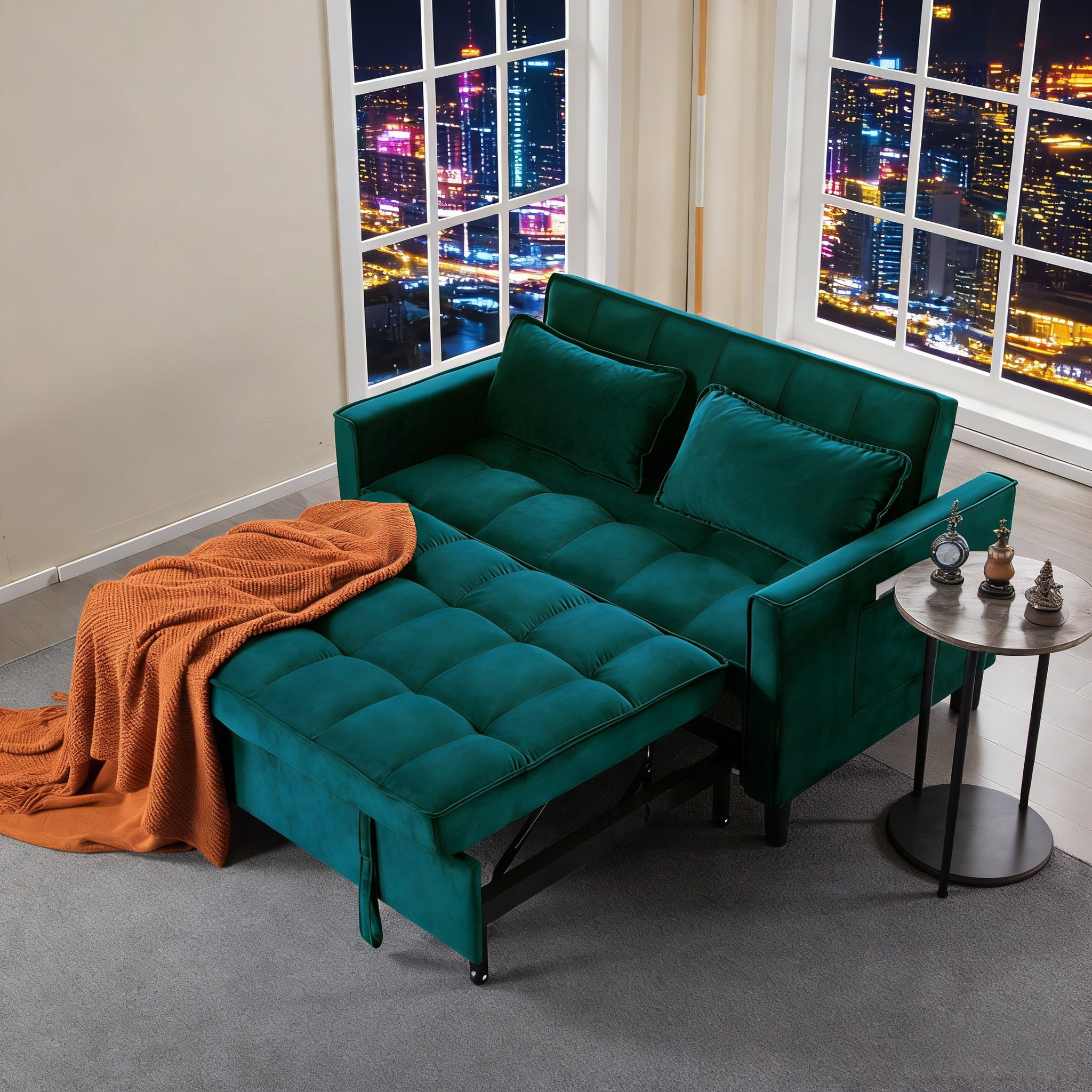 Gewnee 53.94" Pull-Out Sofa Bed – Convertible Twin Size Sleeper Bed,3 Adjustable Backrest Angles & Storage Side Pocket for Living Room,Office,Guest Room.Teal