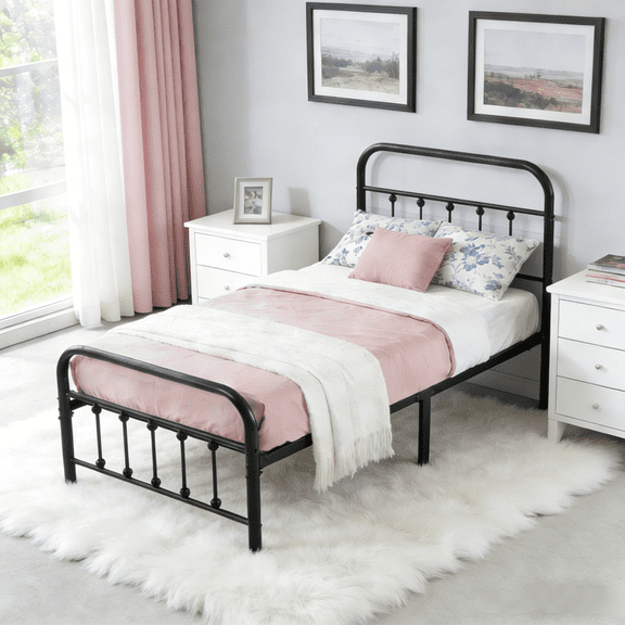 Gewnee Twin Size Metal Bed Frame,Sturdy Steel Slats & Center Support,No Box Spring Needed,Easy Assembly,Under-Bed Storage