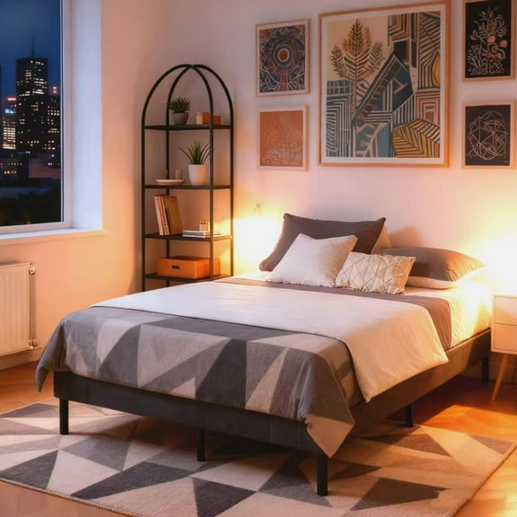 Gewnee Twin Size Solid Wood Platform Bed Frame with Ample Space At the Bottom,Recommended 8-14 Inch Mattress.No Box Spring Required.Gray