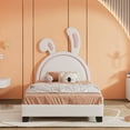 thumbnail image 1 of Gewnee Twin Size Upholstered Platform Bed Frame with Bunny Ears Headboard for Kid's Room,White, 1 of 9