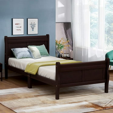 Gewnee Twin Size Wood Platfrom Bed with Headboard and Footboard for Kids and Adults,Espresso