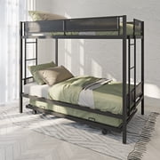 Gewnee Twin over Twin Metal Bunk Bed with Trundle Bed & 2 Side Ladders,Black
