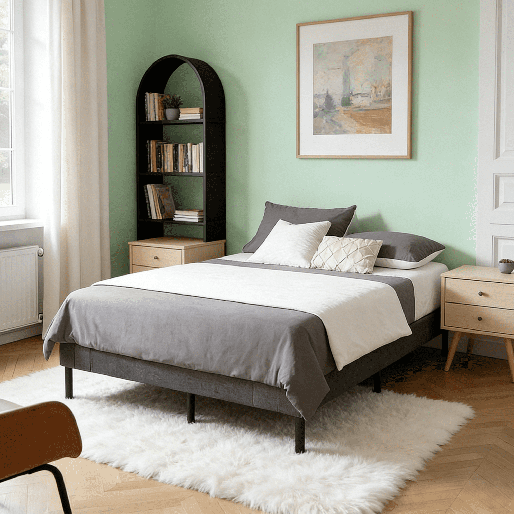 Gewnee Twin-size Thick Mattress Bed Frame, Featuring Sturdy Wooden Slat Support and a Center Leg.No Box Spring Required