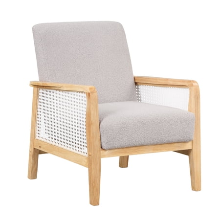 Gewnee Upholstered Accent Chair Armchair with Rattan Armrests,Gray
