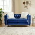 thumbnail image 1 of Gewnee Blue 2-Seater Velvet Accent Chair - Solid Eucalyptus Frame, Acrylic Crystal Legs, Removable Cushions & Pillows for Living Room/Bedroom, 1 of 12