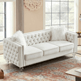 thumbnail image 1 of Gewnee Beige 3-Seater Velvet Accent Chair - Solid Eucalyptus Frame, Acrylic Crystal Legs, Removable Cushions & Pillows for Living Room/Bedroom, 1 of 10