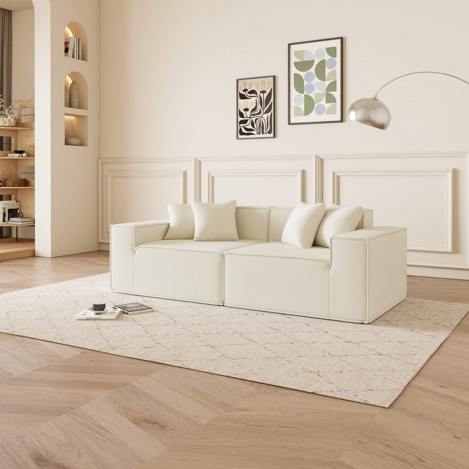 Gewnee Luxury Deep Seat Modular Loveseat with Soft Corduroy Upholstery - Compact, Versatile for Small Modern Living Rooms