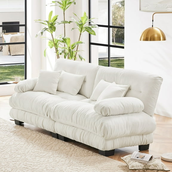 Gewnee White Chenille Cloud Couch 2 Seater Sofa for Living Room, Chenille 2 - Seat sofa with 2 Lumbar pillows and 2 throw pillows,
