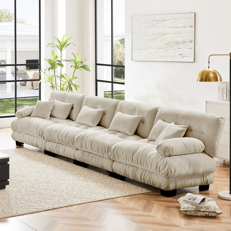 Gewnee White Chenille Cloud Couch Seater Sofa for Living Room