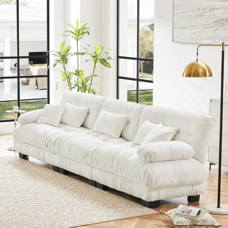 Gewnee White Chenille 3-Seater Sectional Sofa Modular Deep Seat Sofa Couch , Sofa Soft Comfy Upholstered Furniture for Living Room