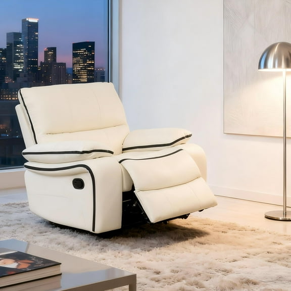 Gewnee White Smart Sofa, Air Leather & Solid Wood Frame, Adjustable Recline for Living Room Home Relaxation