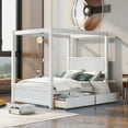thumbnail image 1 of Gewnee Wood Canopy Bed,Full Size Platform Bed Frame with Two Drawers and Headboard,White, 1 of 8