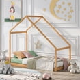 thumbnail image 1 of Gewnee Wood House Bed,Twin Size Montessori Wood Bed Frame with Roof for Kids Toddlers,Natural, 1 of 8