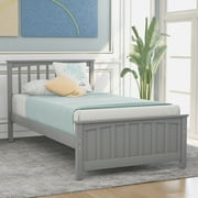 Gewnee Wood Twin Size Platform Bed Frame  With Headboard and Footboard,Wood Slats Support,Gray