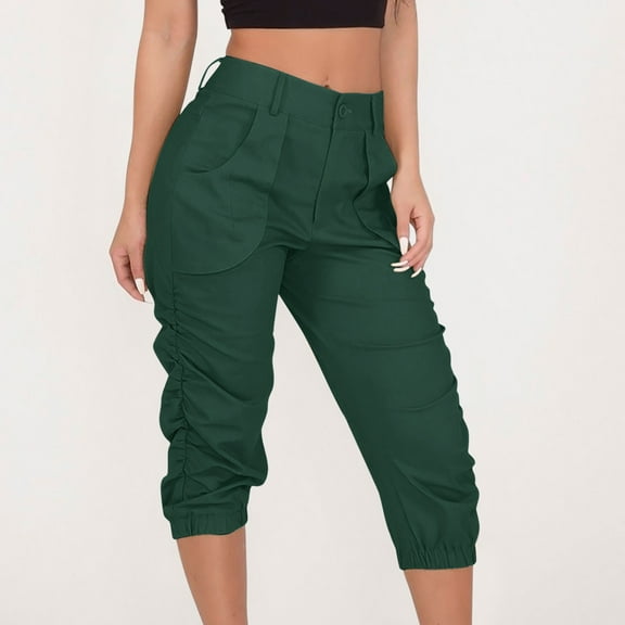 Gewsdrf Cargo Pants Women Capri Pants Cargo Trousers Cargo Pants With Pocket Jogging Bottoms Summer Trousers Leisure Trousers Paperbag Work Trousers High Waisted Pants Parachute Pants Green L
