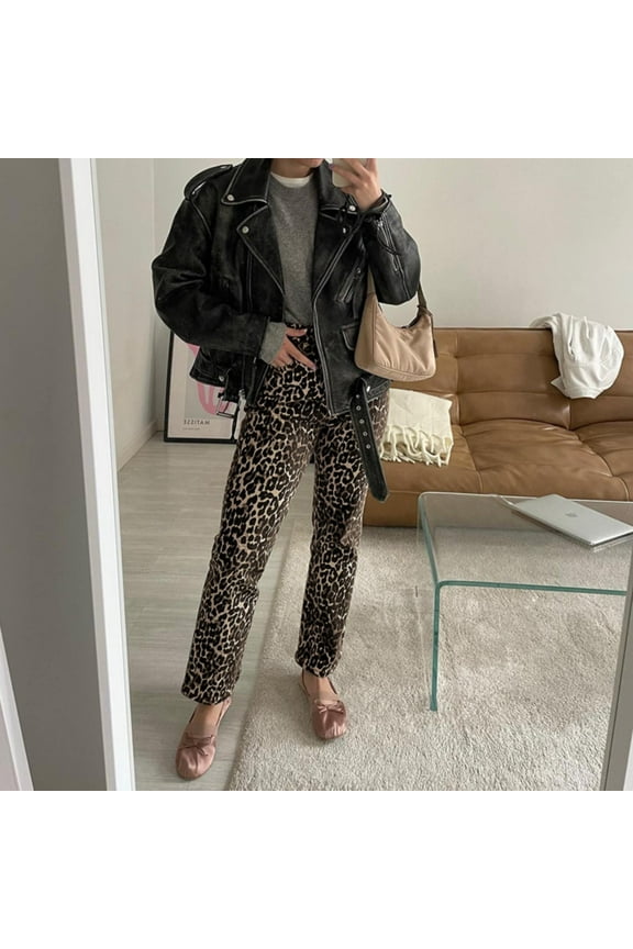 Cargo Pants Women Trousers Pants Y 2K Leopard Print Pants Casual Loose Baggy Vintage Denim Pants Leopard Print Jeans Jeans For Women Petite Pants Womens Work Pants High Waisted Pants Brown L